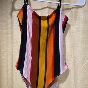 Striped tank top body suit, size small